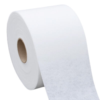 Weißes Polyestervlies 110 g/m², 15 cm × 50 m – Rolle mit teilweise abgerolltem Vlies zur Flüssigabdichtung