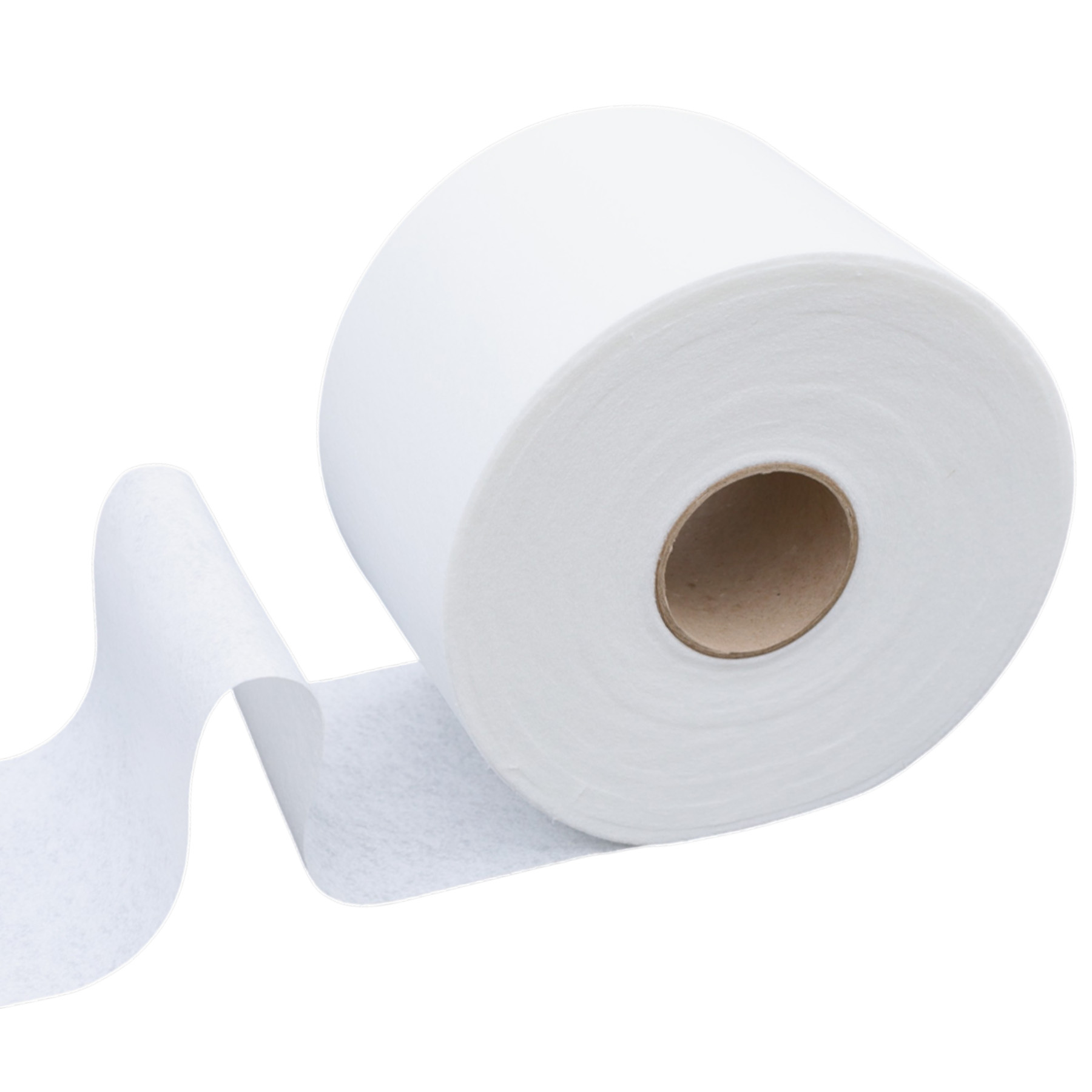 Rotolo di tessuto non tessuto in poliestere 110 g/m², 15 cm × 50 m, con velo parzialmente srotolato e ondulato