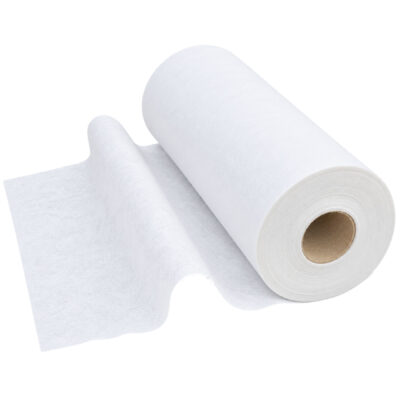 Polyestervlies 110 g/m², 50 cm × 50 m – Armierungsvlies für Flüssigabdichtungen mit teilweise abgerollter Vliesbahn